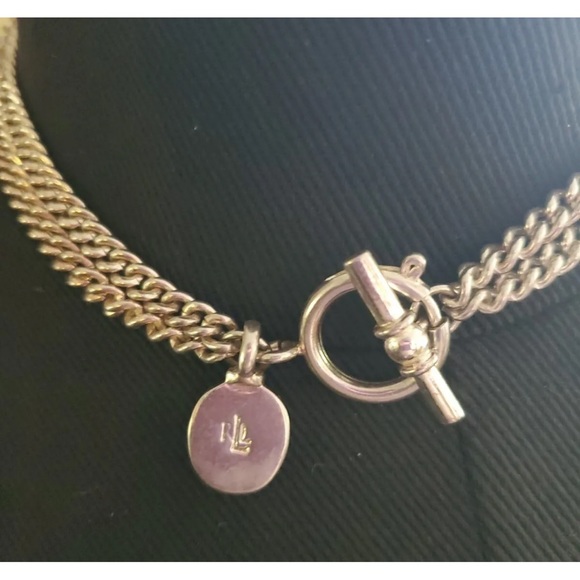 Ralph Lauren sterling silver plated double chain necklace with logo/toggle - Picture 3 of 4